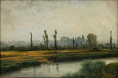 Impressionist 19th Century Oil - Sitting on the Bank