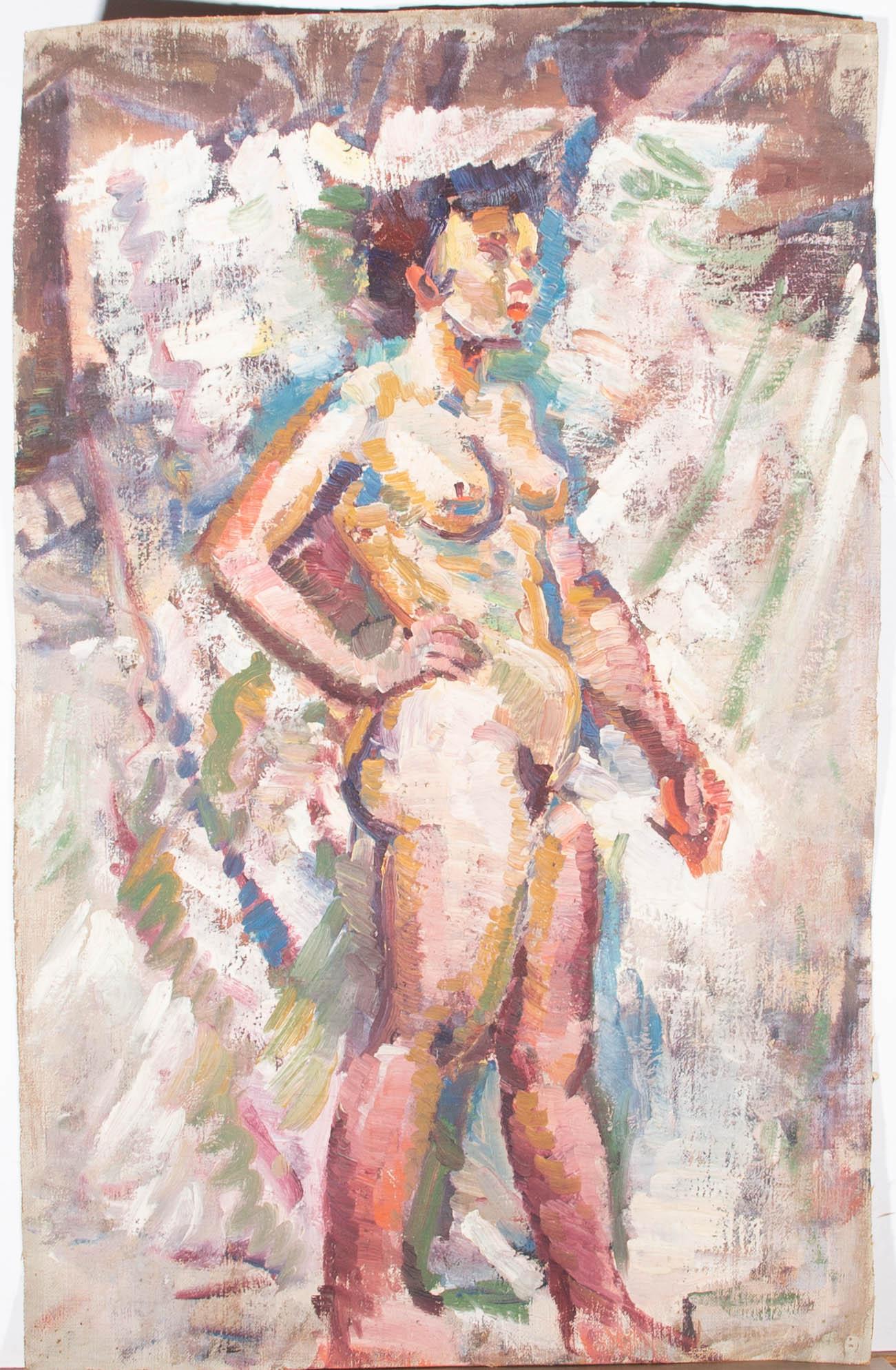 Impressionist 20th Century Oil - Posing Nude Figure - Painting by Unknown