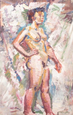 Óleo impresionista del siglo XX - Figura desnuda en pose