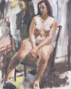 Impressionist 20. Jahrhundert Öl - Sitzen auf einem braunen Stuhl