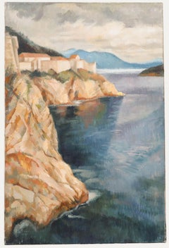 Óleo impresionista del siglo XX - Vista de Dubrovnik