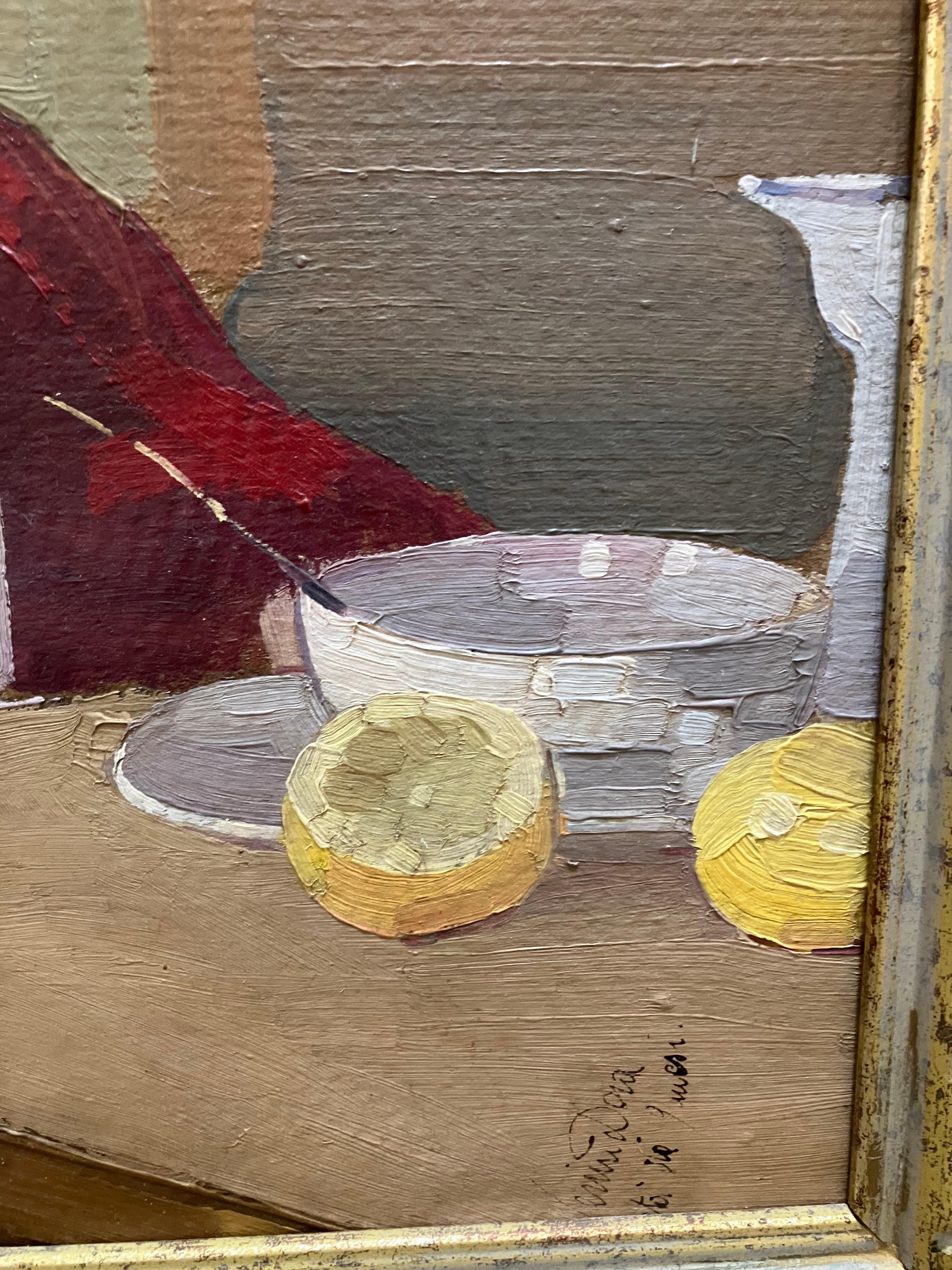 Mystery impressionist painting of a child eating breakfast. This painting is executed incredibly with the heavy impasto broken brush techniques of a master impressionist. The colors are amazing. The painting is oil on board and by the looks of the