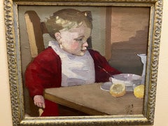 Vintage Impressionist Baby eating breakfast