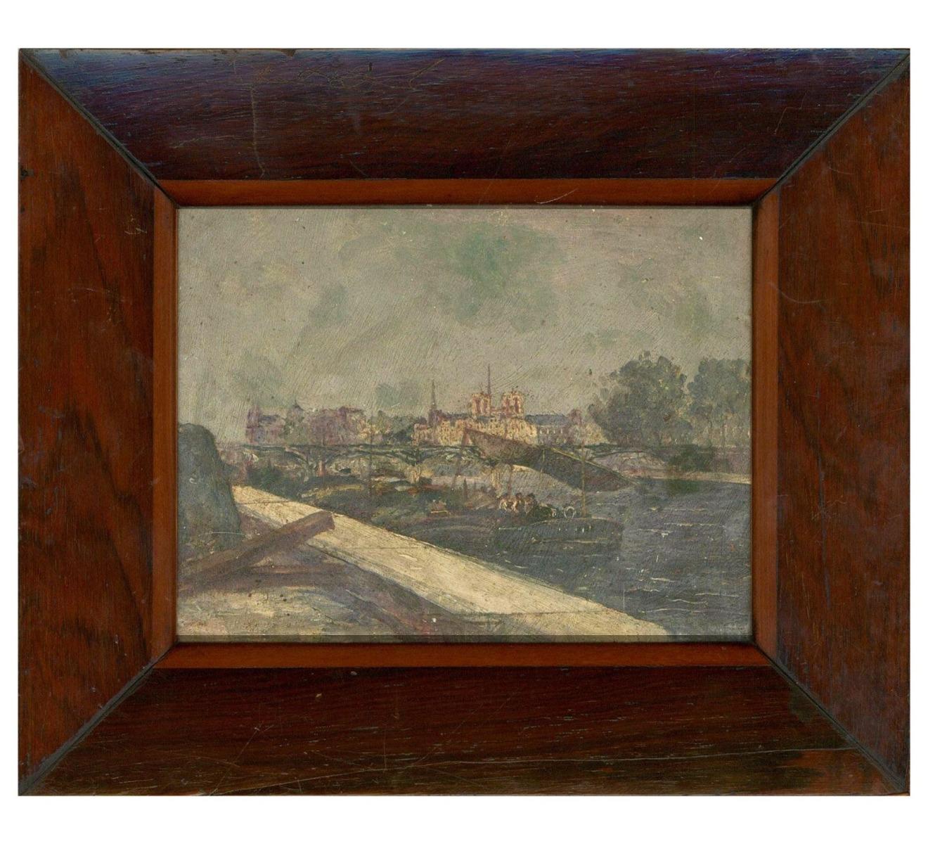 Impressionist Early 20th Century Oil - A View of the Seine, Paris For Sale 1