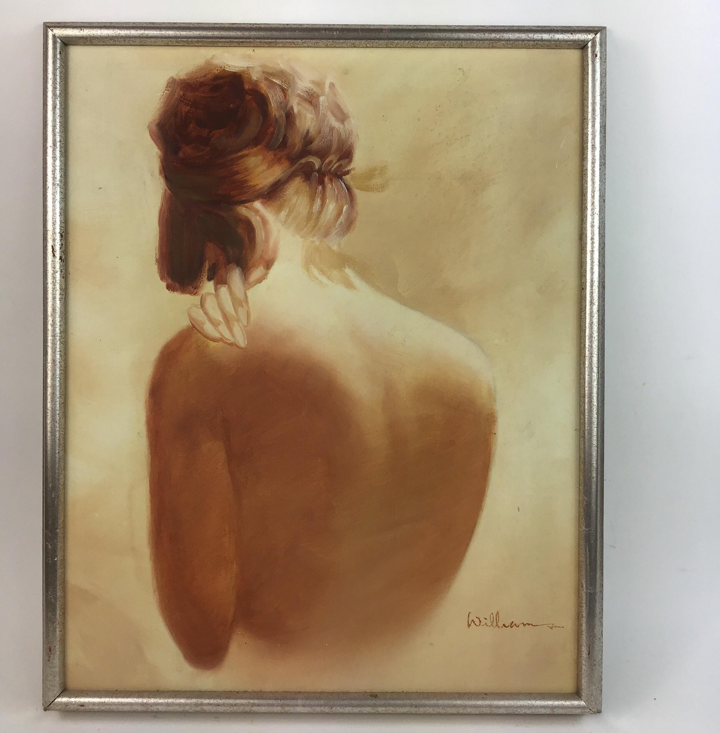 4081 Nudo femminile , olio su tela tesa
Esposto in una cornice in legno argentato
Firmato A. Williamson
