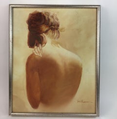 Pittura figurativa impressionista di nudo femminile 1960