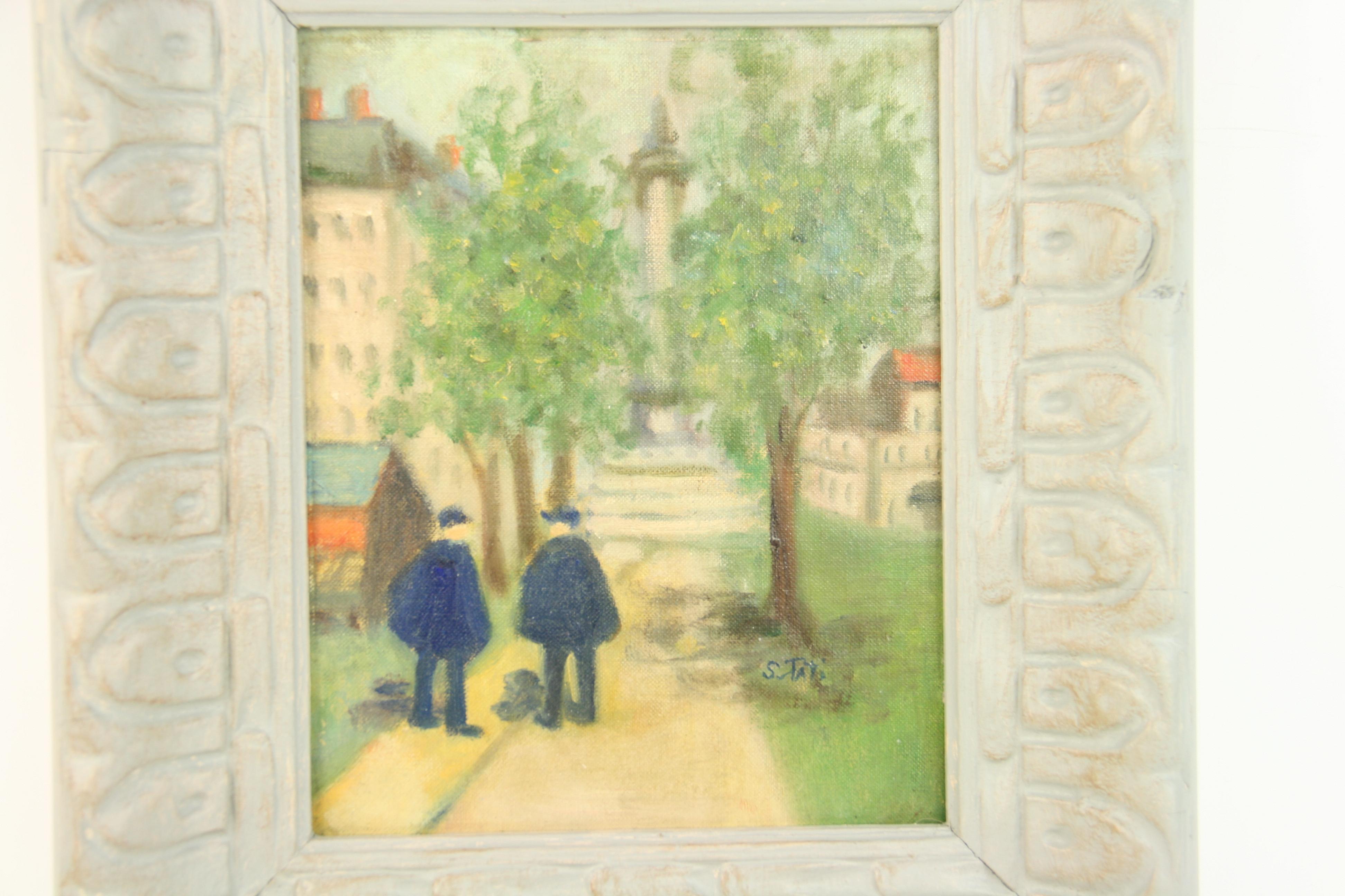 Vintage French Impressionist Figurative  Old  Paris Street Landscape For Sale 2