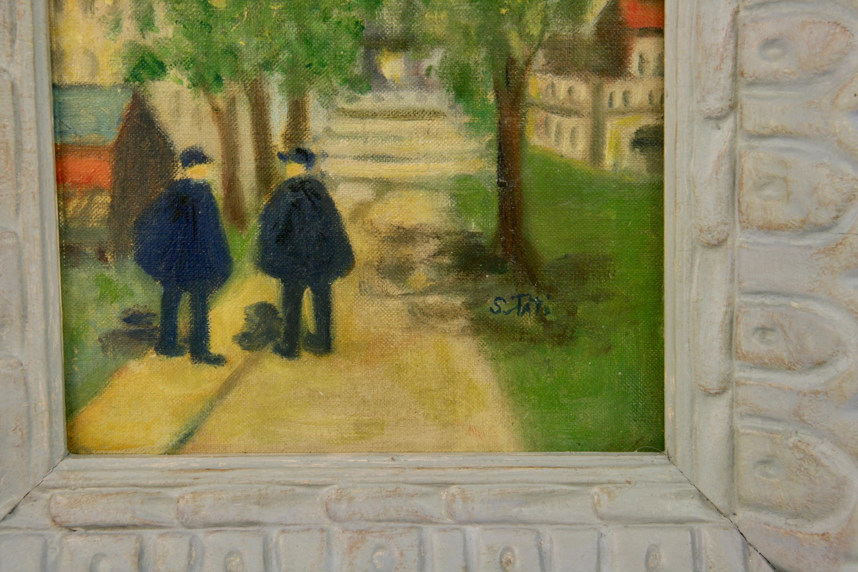 Vintage French Impressionist Figurative  Old  Paris Street Landscape For Sale 3