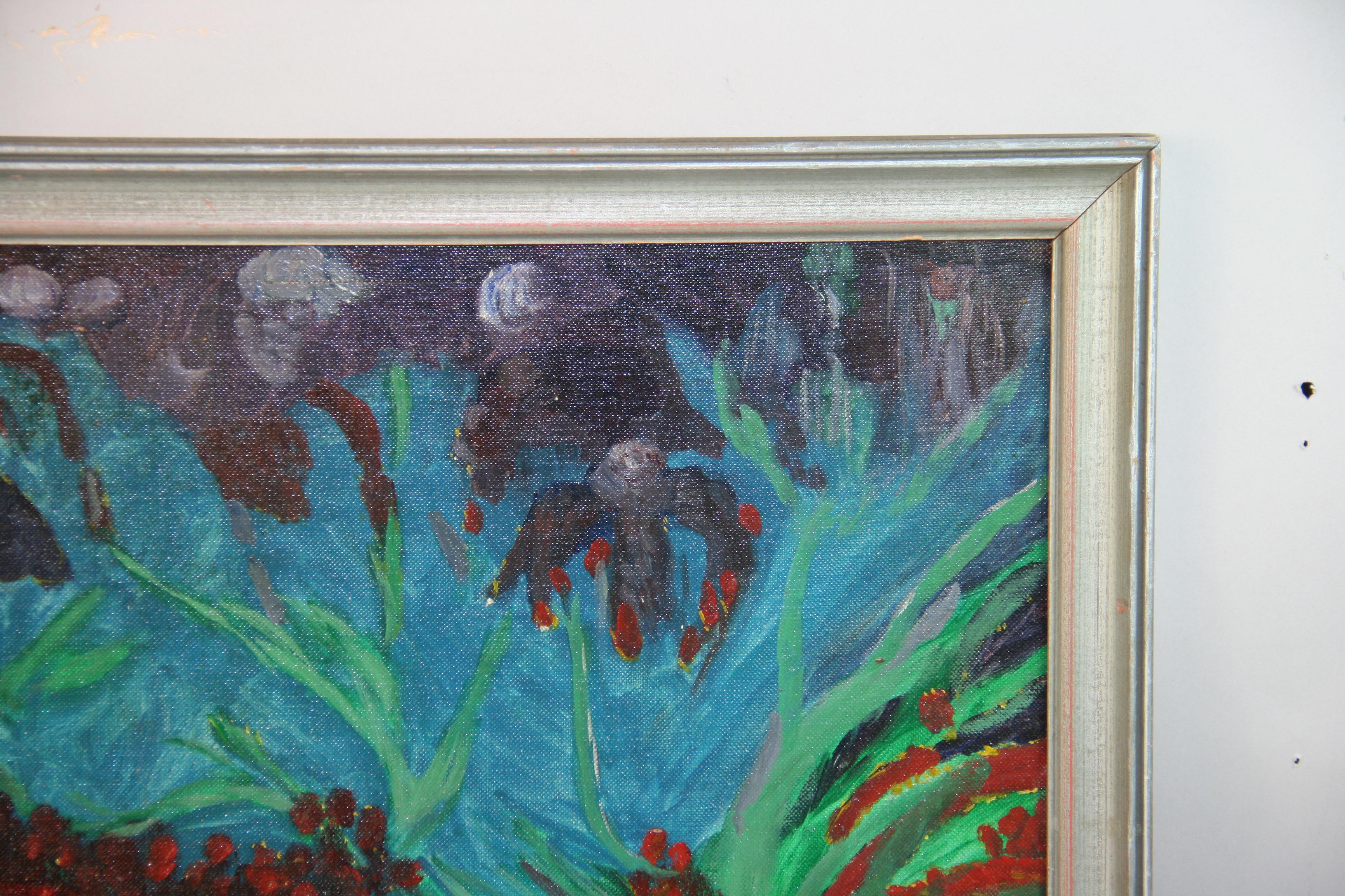 Impressionist Garden Landscape with Purple and Red Flowers Oil Painting For Sale 4