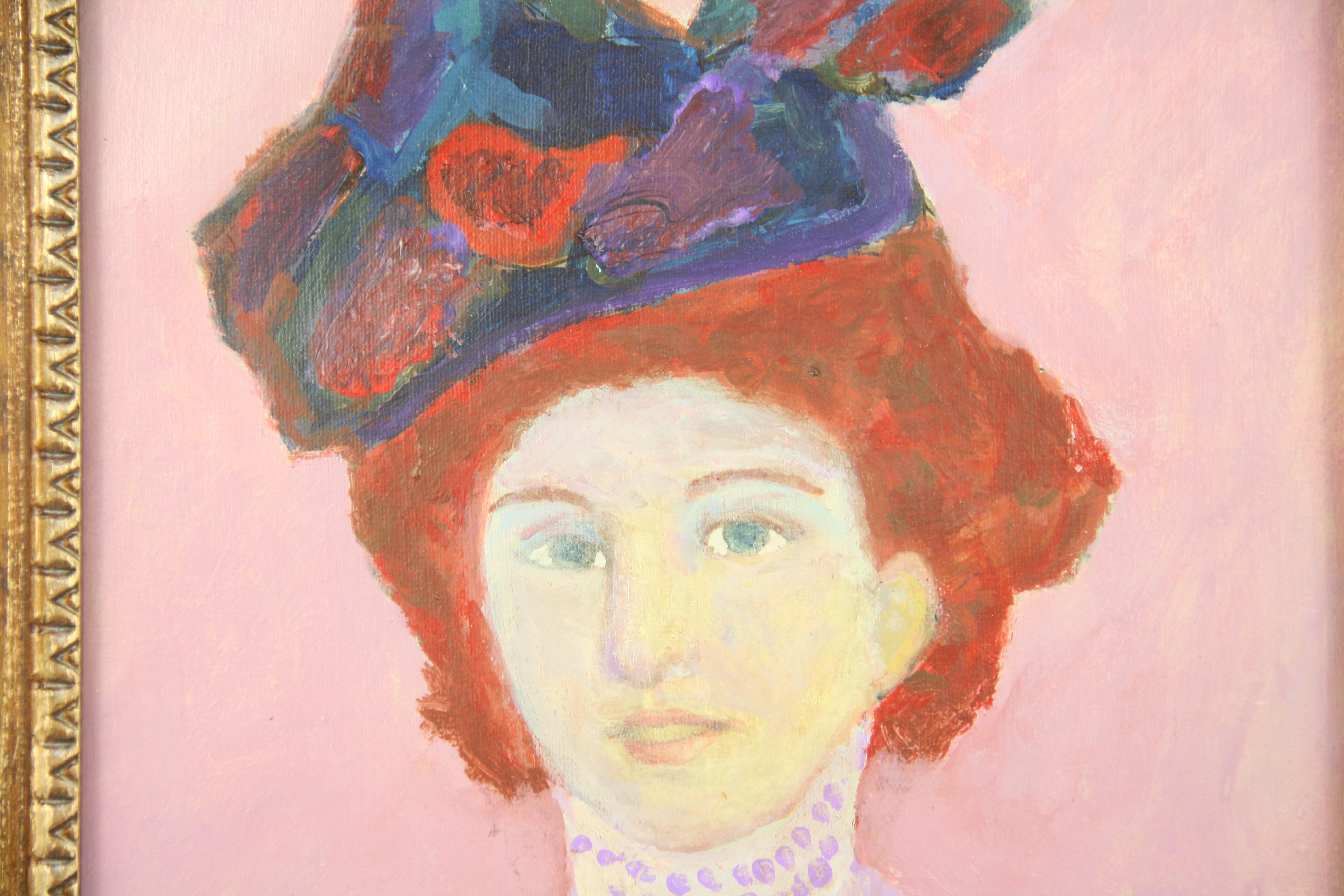 Impressionist Lady  with Blue Hat  Portrait  - Painting by Unknown