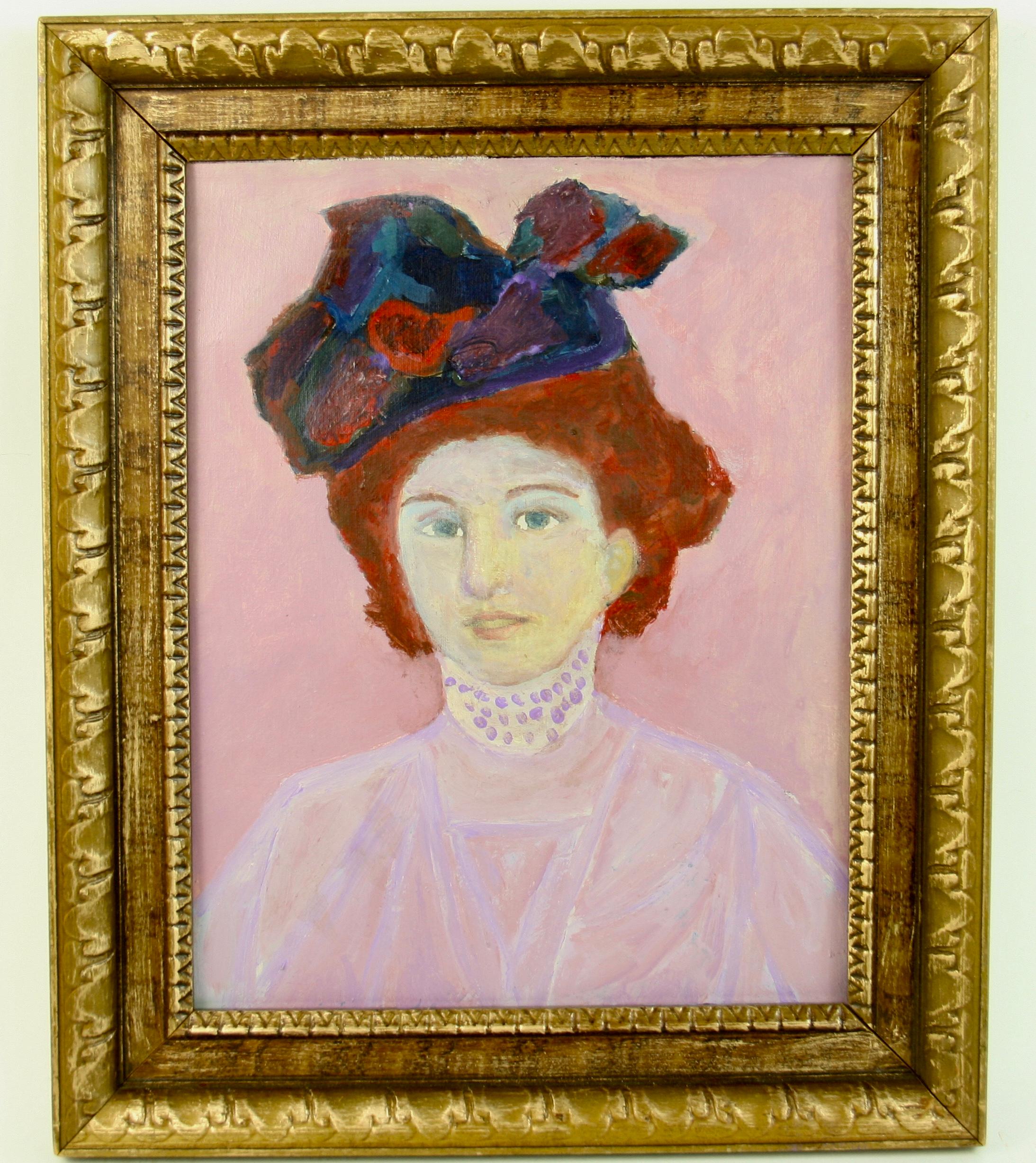 Unknown Portrait Painting - Impressionist Lady  with Blue Hat  Portrait 
