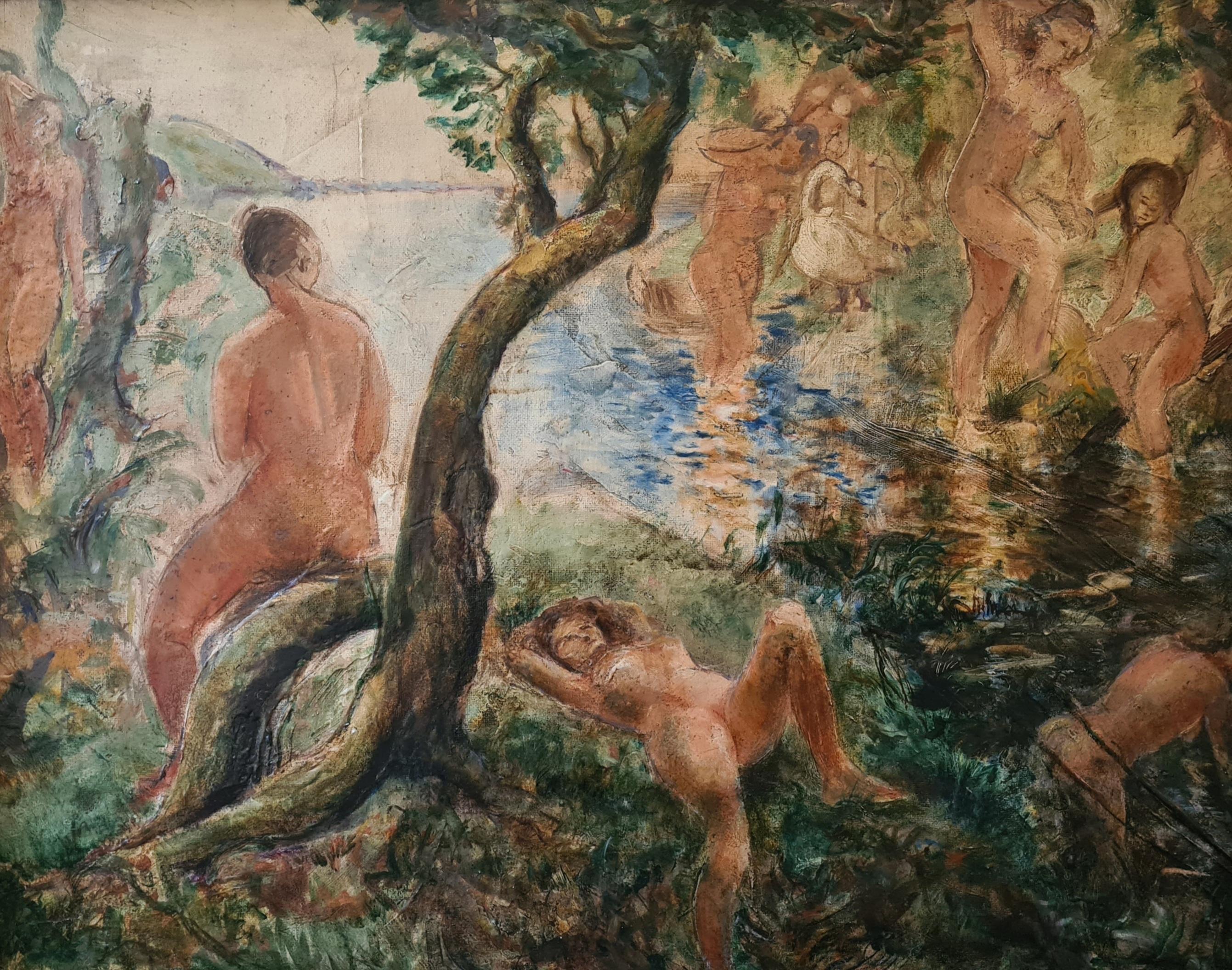 Impressionist Large Scale Female Nudes in a Landscape, 'L' été a la rivière' - Painting by Unknown