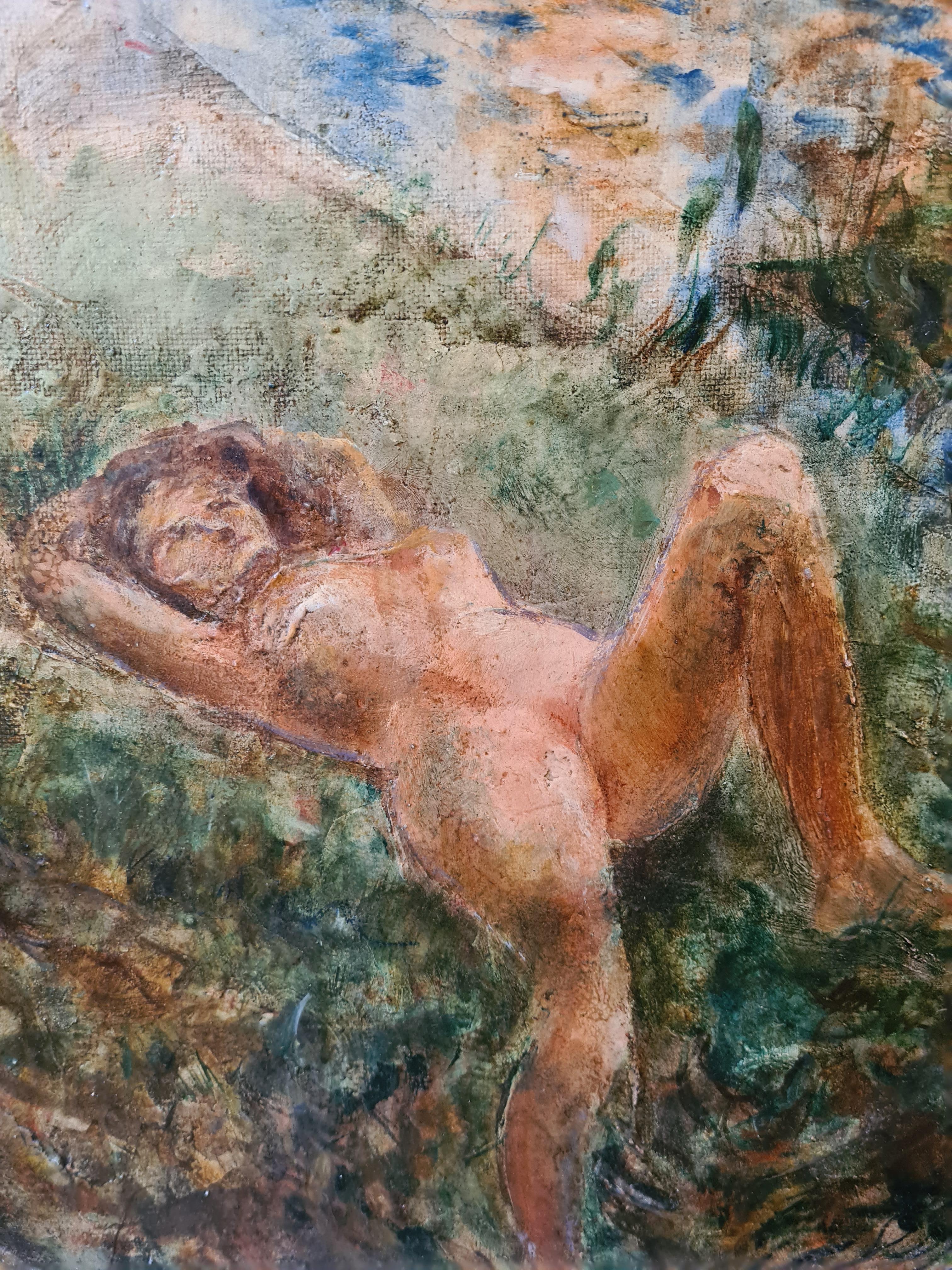 Impressionist Large Scale Female Nudes in a Landscape, 'L' été a la rivière' For Sale 4