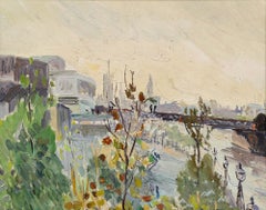 Óleo impresionista de mediados del siglo XX - South Bank hacia Westminster