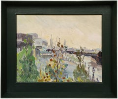 Óleo impresionista de mediados del siglo XX - South Bank hacia Westminster