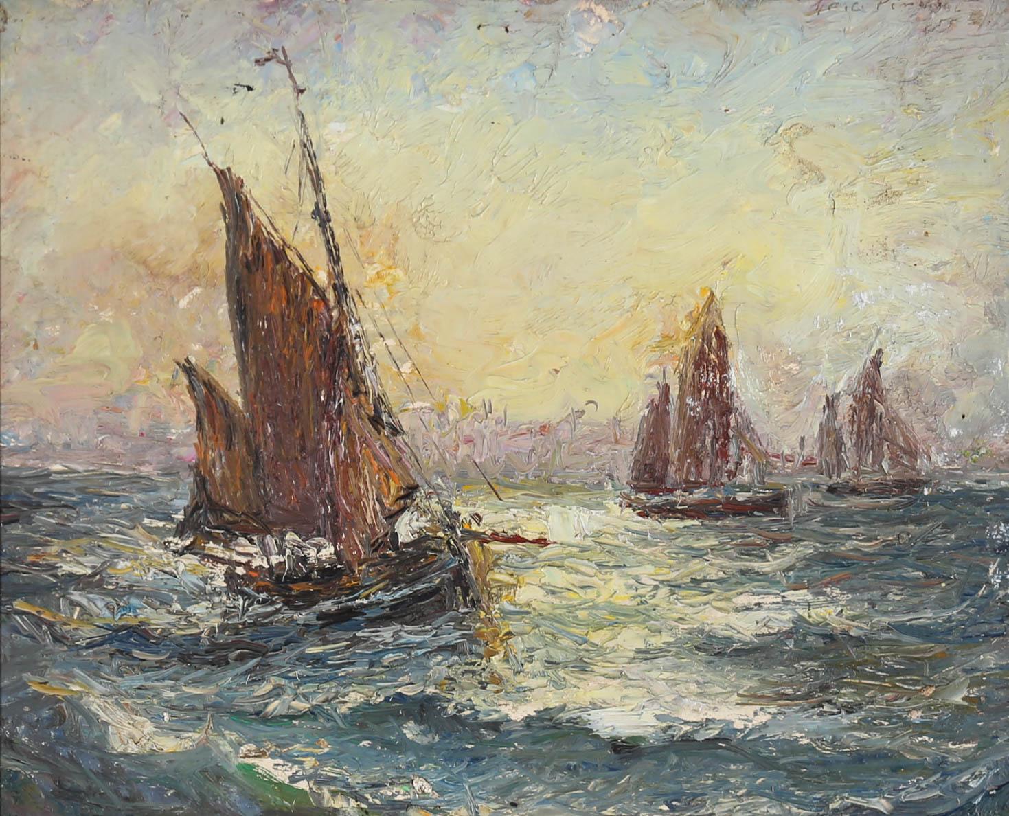 Olio impressionista della metà del XX secolo - Vento nelle vele - Painting di Unknown