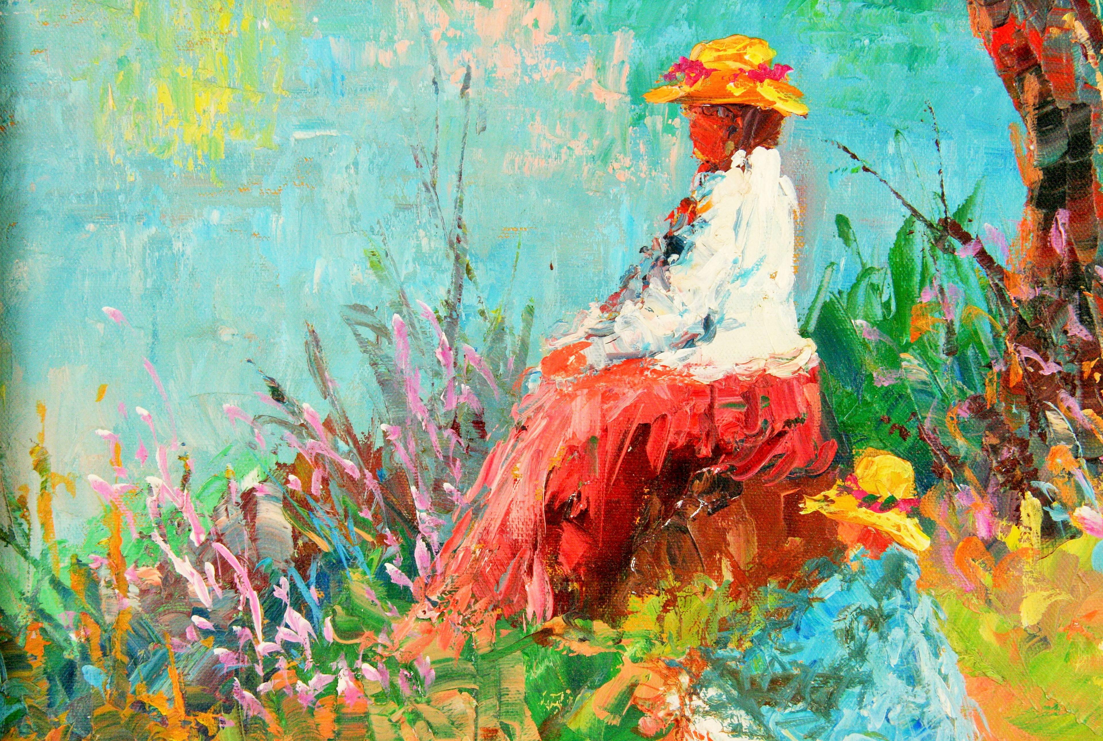 Figuratif impressionniste français « Mère et enfant »  Paysage  Peinture - peinture - Painting de Unknown