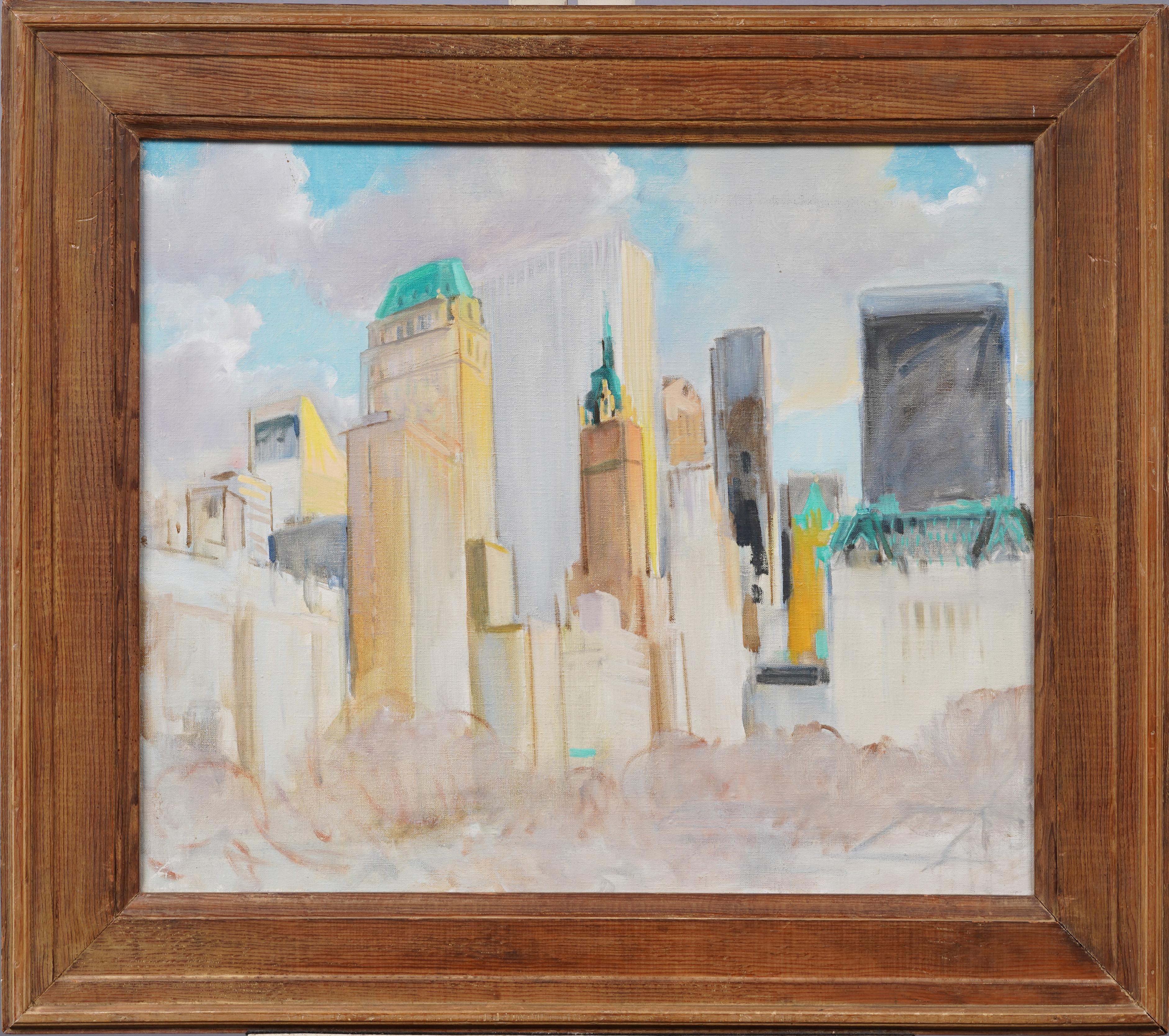 Impressionista New York Cityscape Plaza Hotel Central Park dipinto a olio con cornice - Painting di Unknown