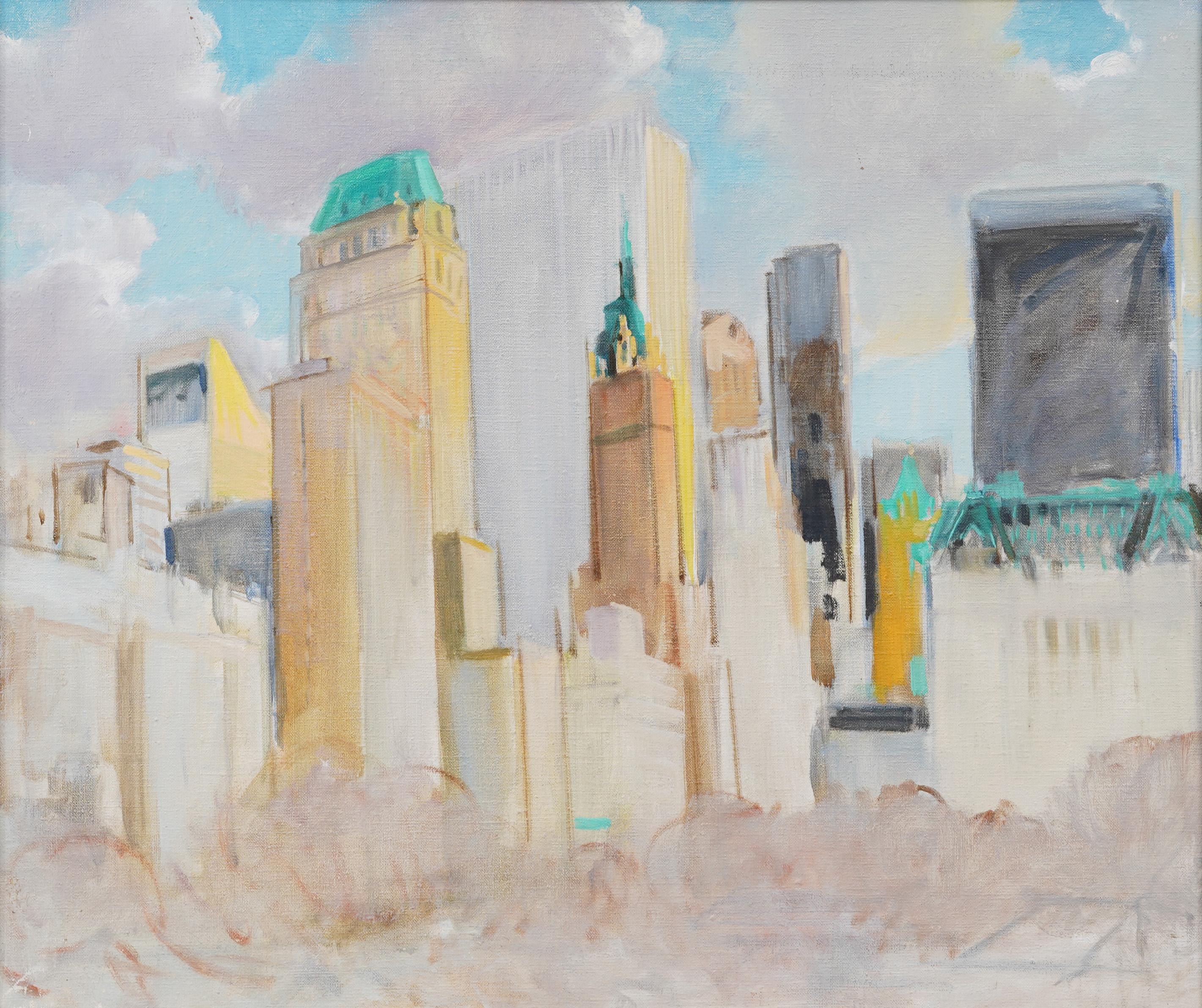 Impressionista New York Cityscape Plaza Hotel Central Park dipinto a olio con cornice - Painting Impressionismo di Unknown