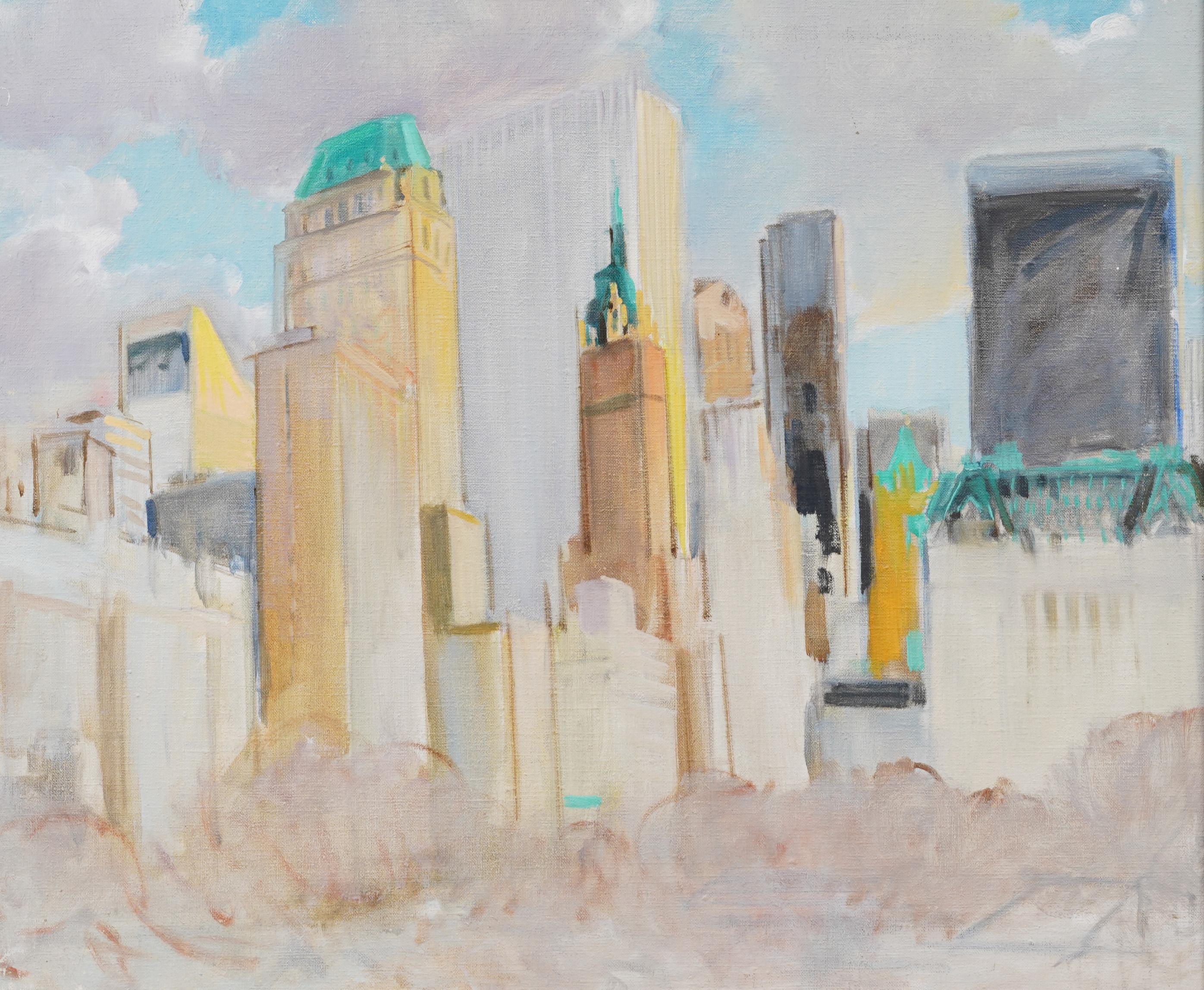 Impressionista New York Cityscape Plaza Hotel Central Park dipinto a olio con cornice - Landscape Painting Grigio di Unknown