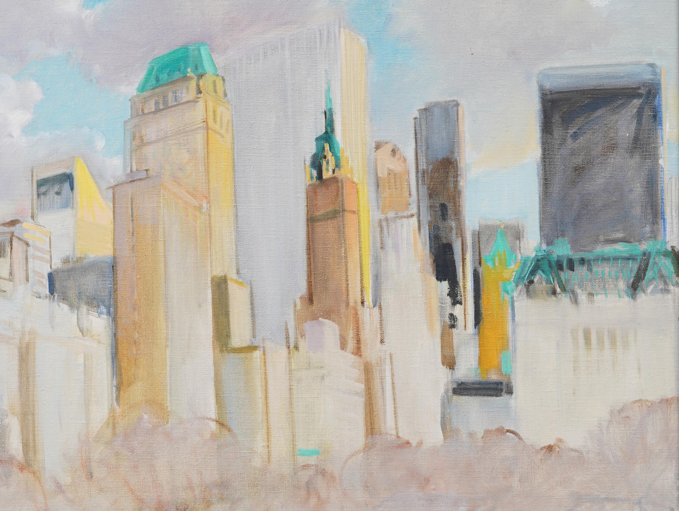 Impressionante dipinto di paesaggio urbano del primo periodo impressionista americano.  Olio su tela.  Incorniciato.  A quanto pare non è stato firmato.  Dimensioni dell'immagine, 20H x 24L. 