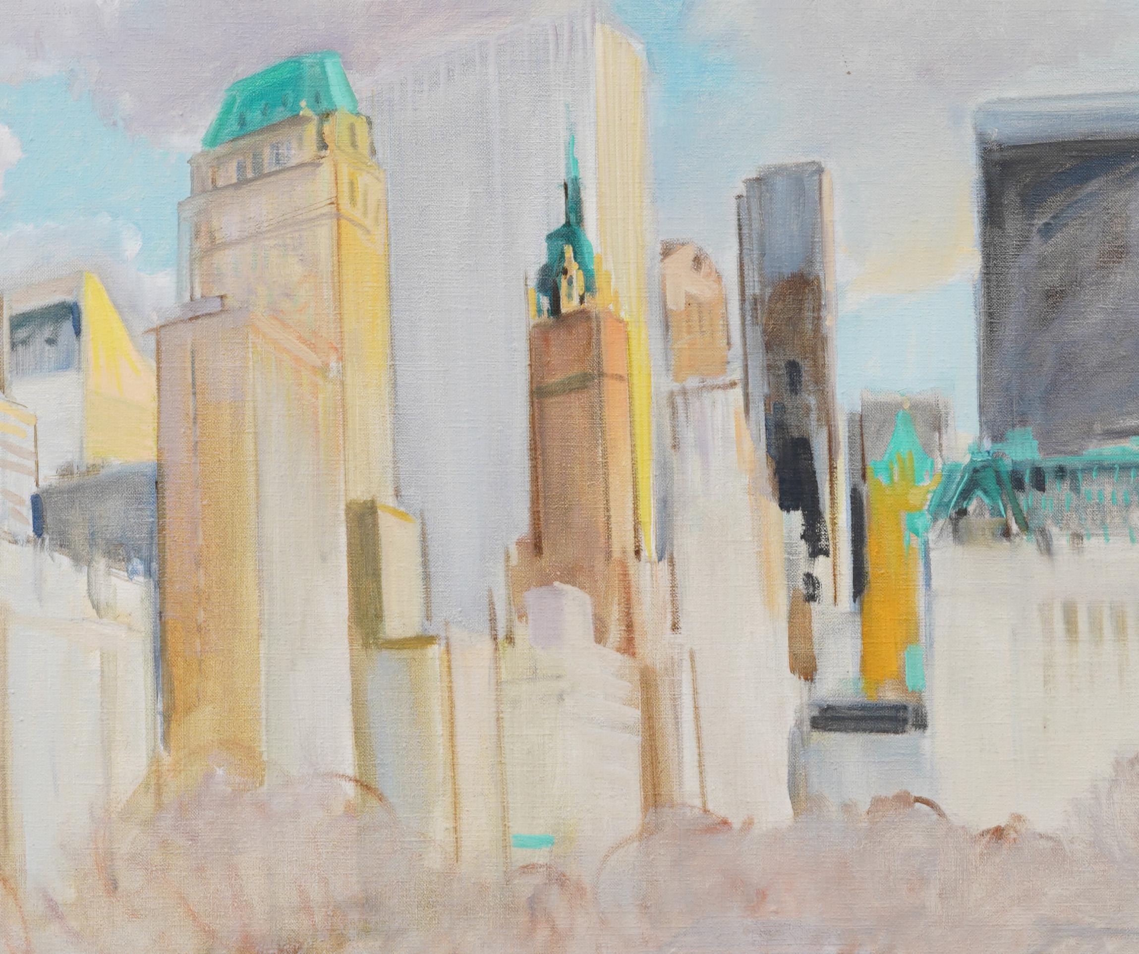 Impressionista New York Cityscape Plaza Hotel Central Park dipinto a olio con cornice in vendita 1
