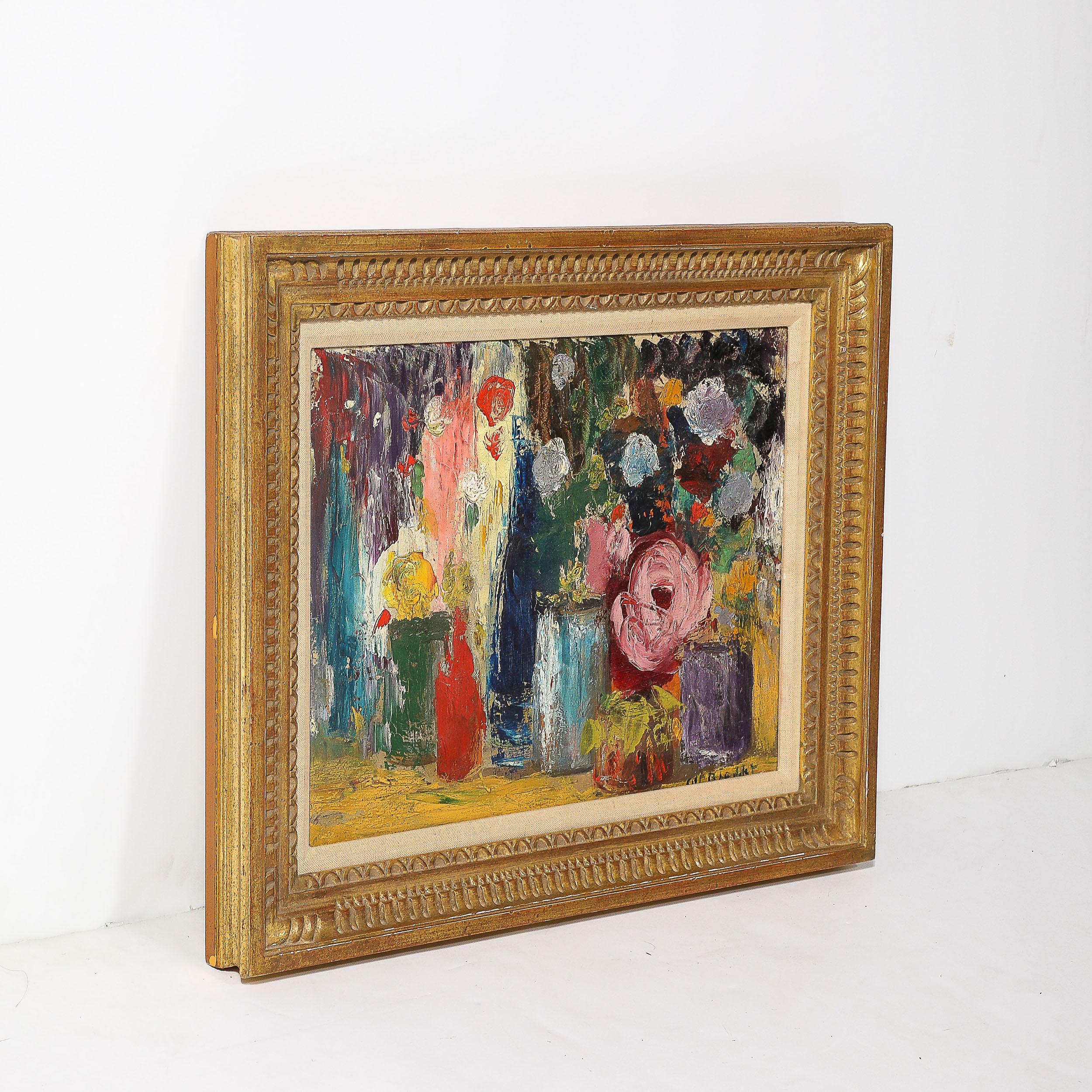 Impressionist Oil on Canvas Still Life of Flowers in Vases - Painting by Unknown