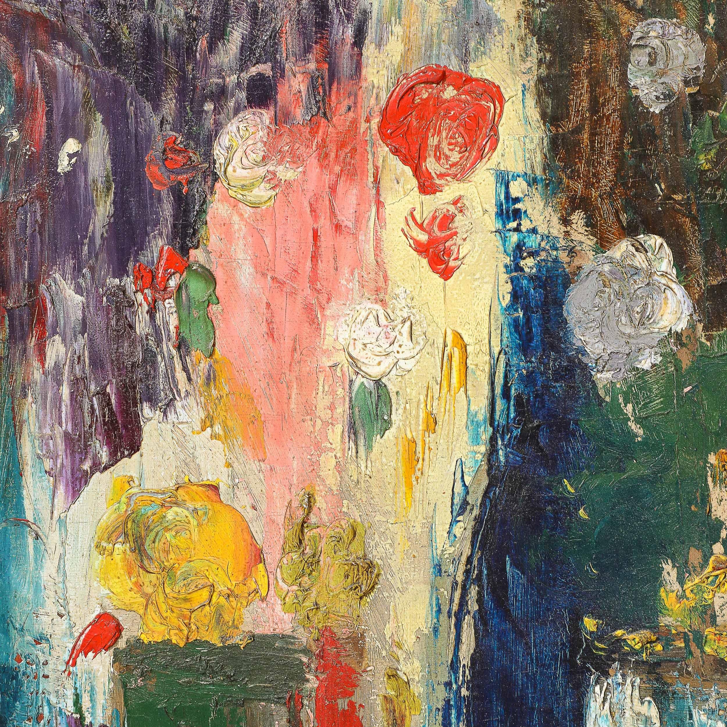 Impressionist Oil on Canvas Still Life of Flowers in Vases For Sale 2