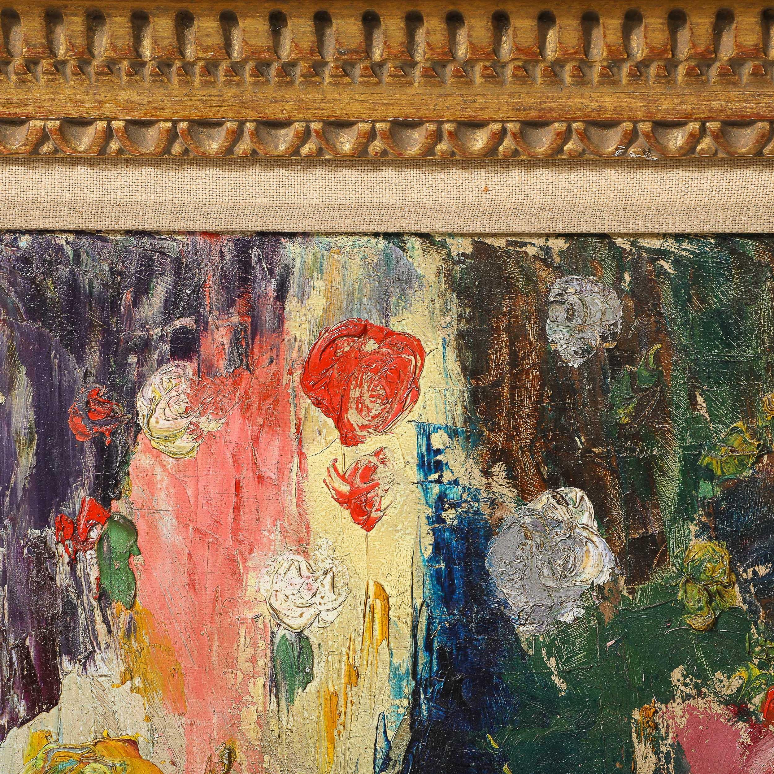 Impressionist Oil on Canvas Still Life of Flowers in Vases For Sale 4