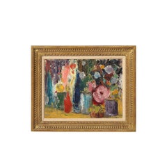 Impressionist Oil on Canvas Still Life of Flowers in Vases
