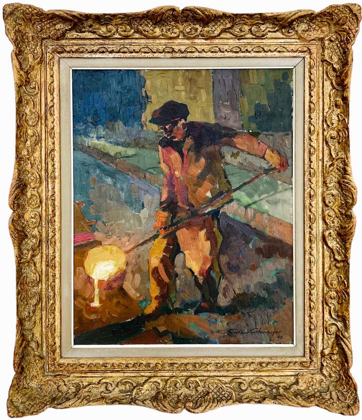 Albert Chavepeyer Figurative Painting - Post Impressionist painting - à la fonderie - At the foundry - 1950s Van Gogh