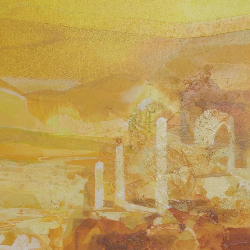 Impressionist Oil Painting of an Aegean Temple - Yellow Landscape Painting by Unknown