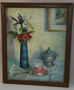 Impressionist Oil Painting of Vintage French Interior Table Setting