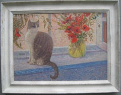 Impressionist: 'On the Window Sill' signed oil on canvas circa 1950's