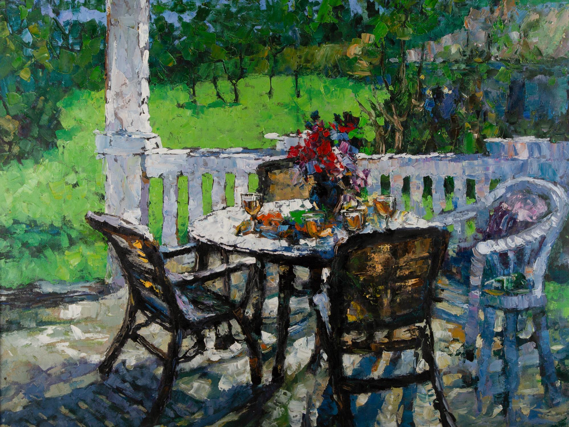 Impressionist Original Oil On Canvas "Tea Time"