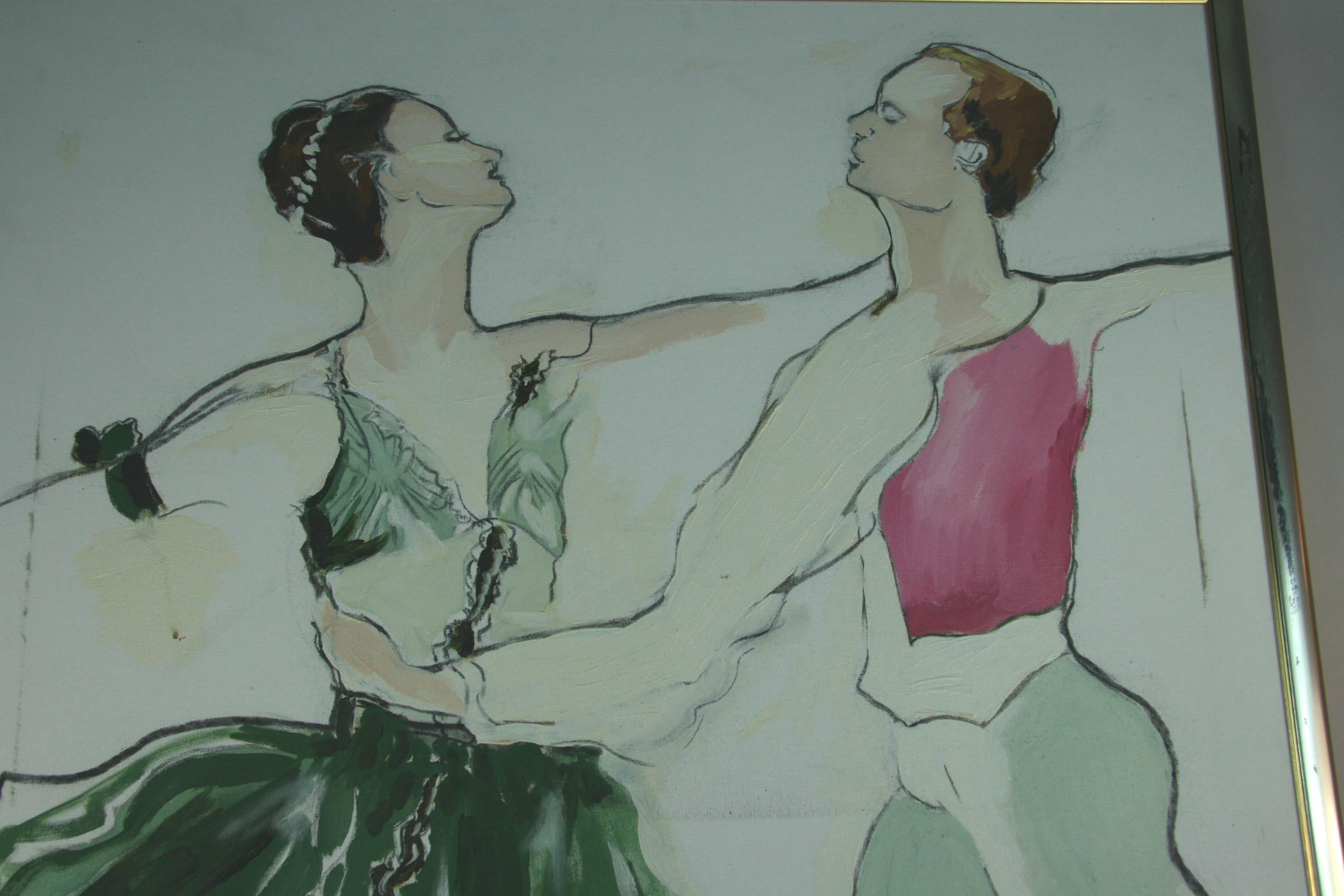  Taille surdimensionnée impressionniste moderne  Peinture de ballet - Gris Figurative Painting par Unknown