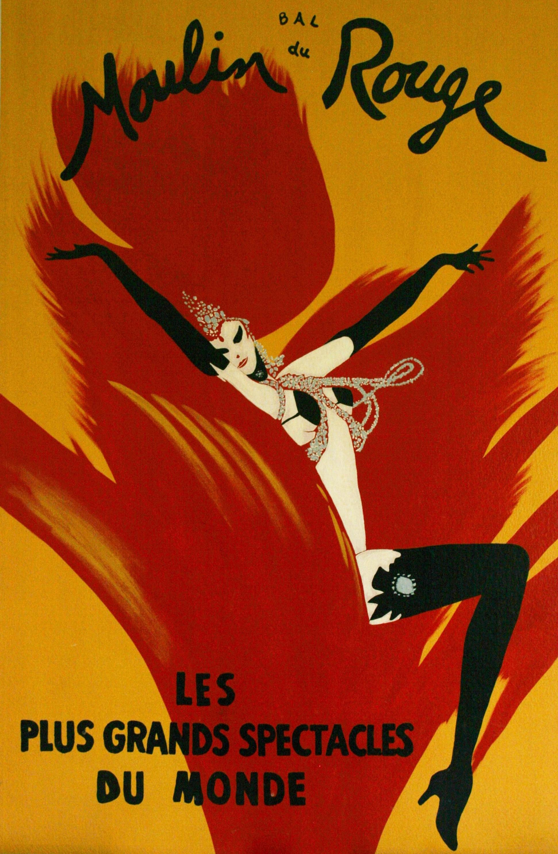 Olio impressionista di grandi dimensioni su tela Corus Girl at the  Moulin Rouge - Painting di Unknown