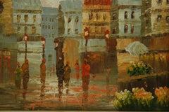 Impressionist Paris Flower Market Figurative Landscape Oil Painting