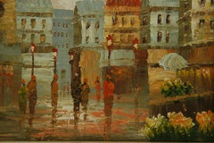 Impressionist Paris Flower Market Figurative Landscape Oil Painting 