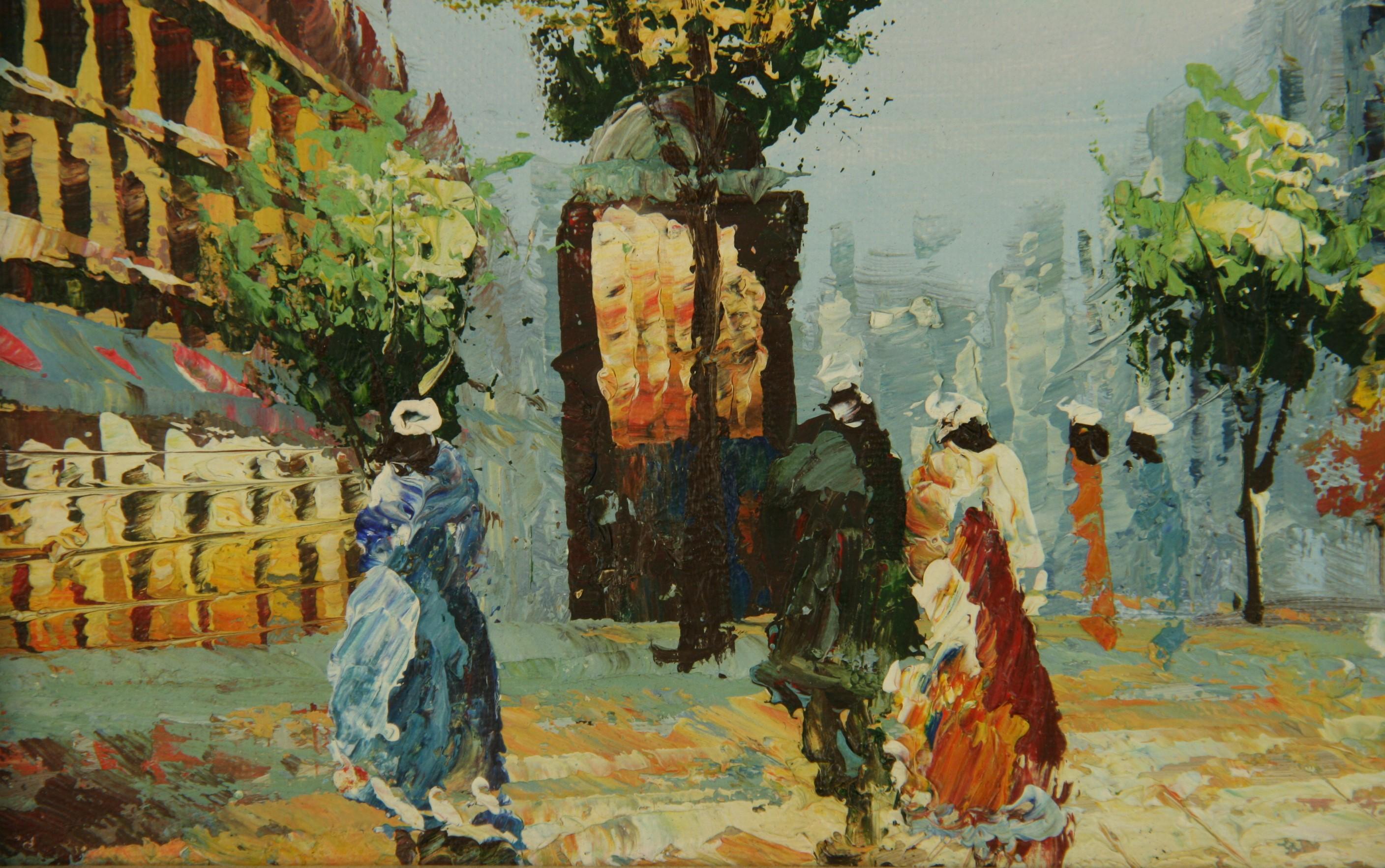 Paisaje impresionista del paseo marítimo de París - Landscape Painting Beige de Unknown