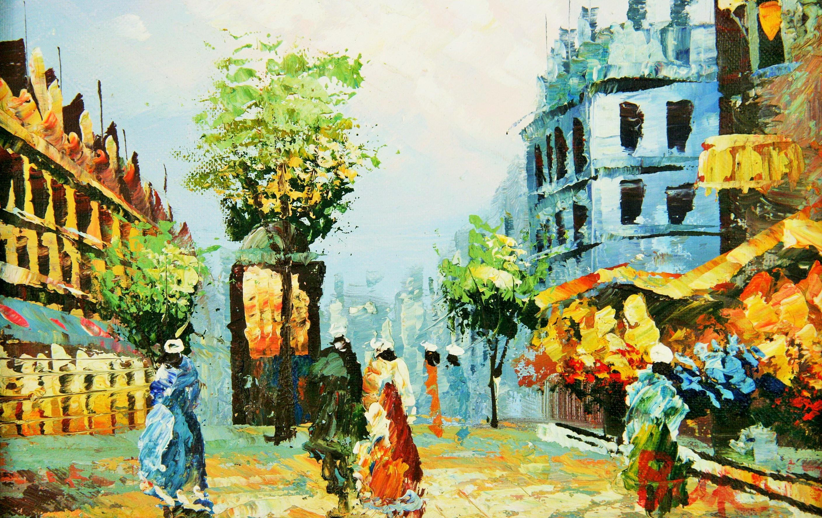Unknown Figurative Painting - Impressionist Paris Promenade Landscape