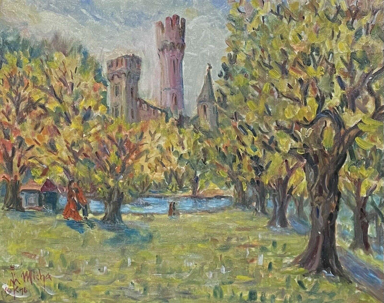 Unknown Landscape Painting - Impressionist Parkland Scene signed Oil Painting, Castle in Park