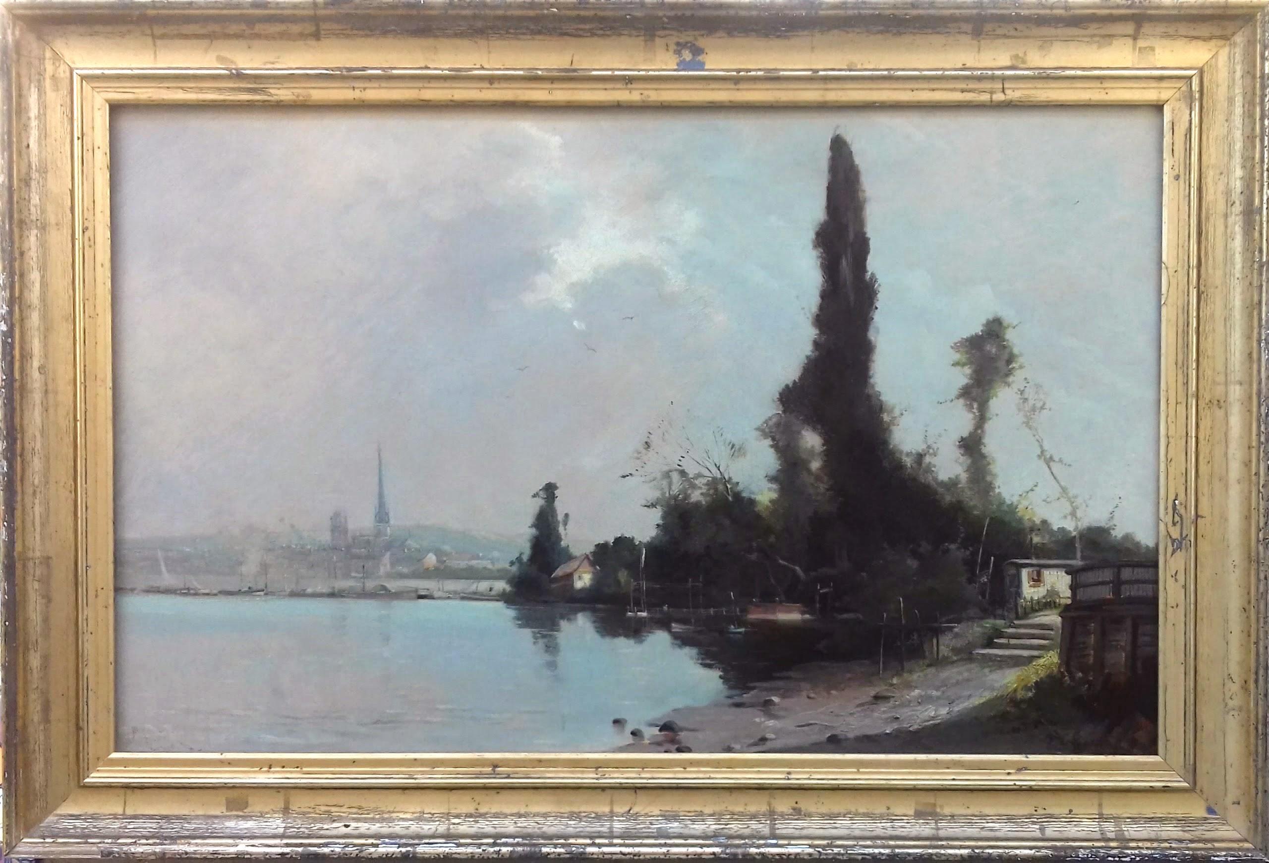 Impressionist river landscape Rouen the Seine Normandy France 19th Century - Painting by Unknown