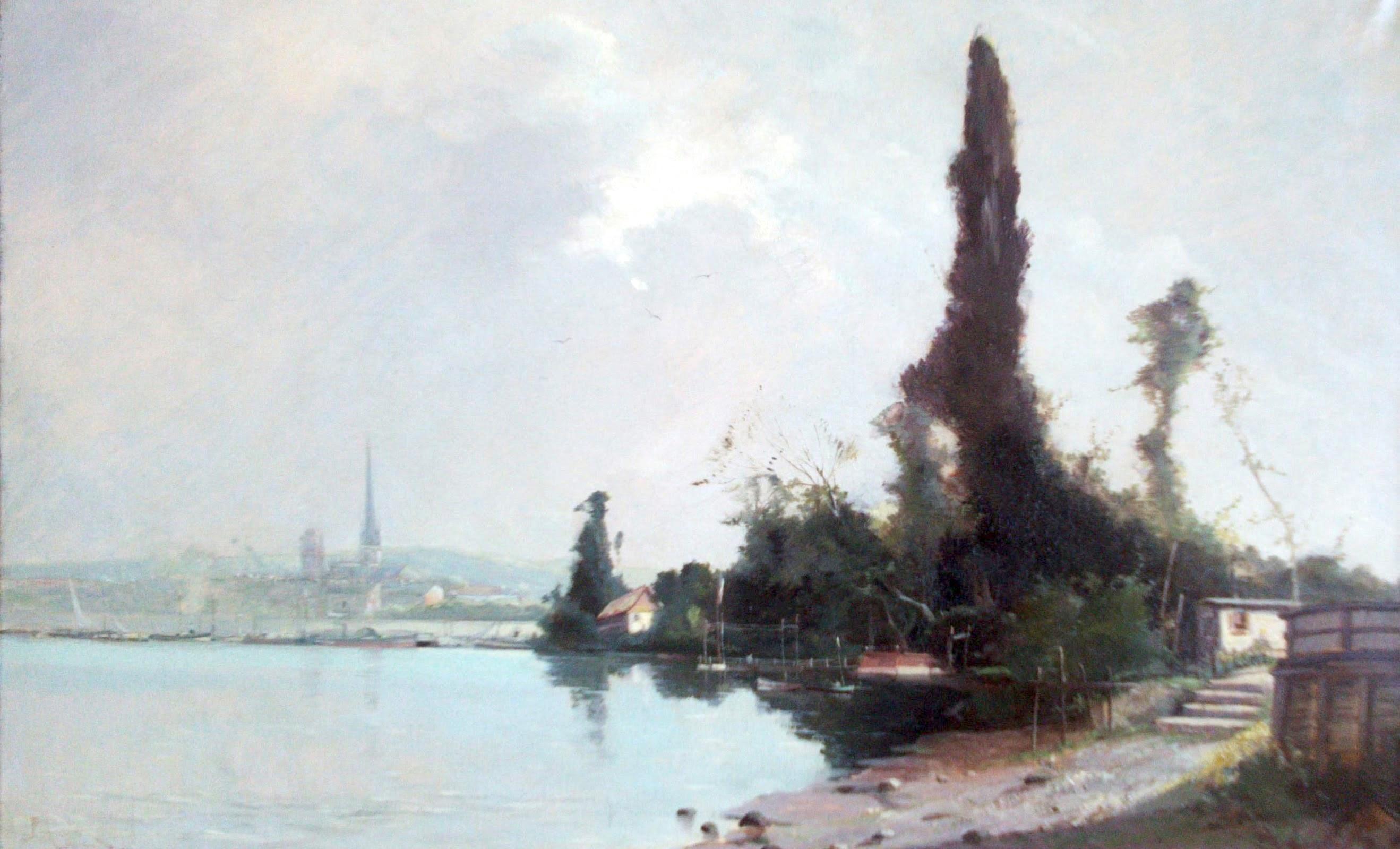 Unknown Landscape Painting - Impressionist river landscape Rouen the Seine Normandy France 19th Century