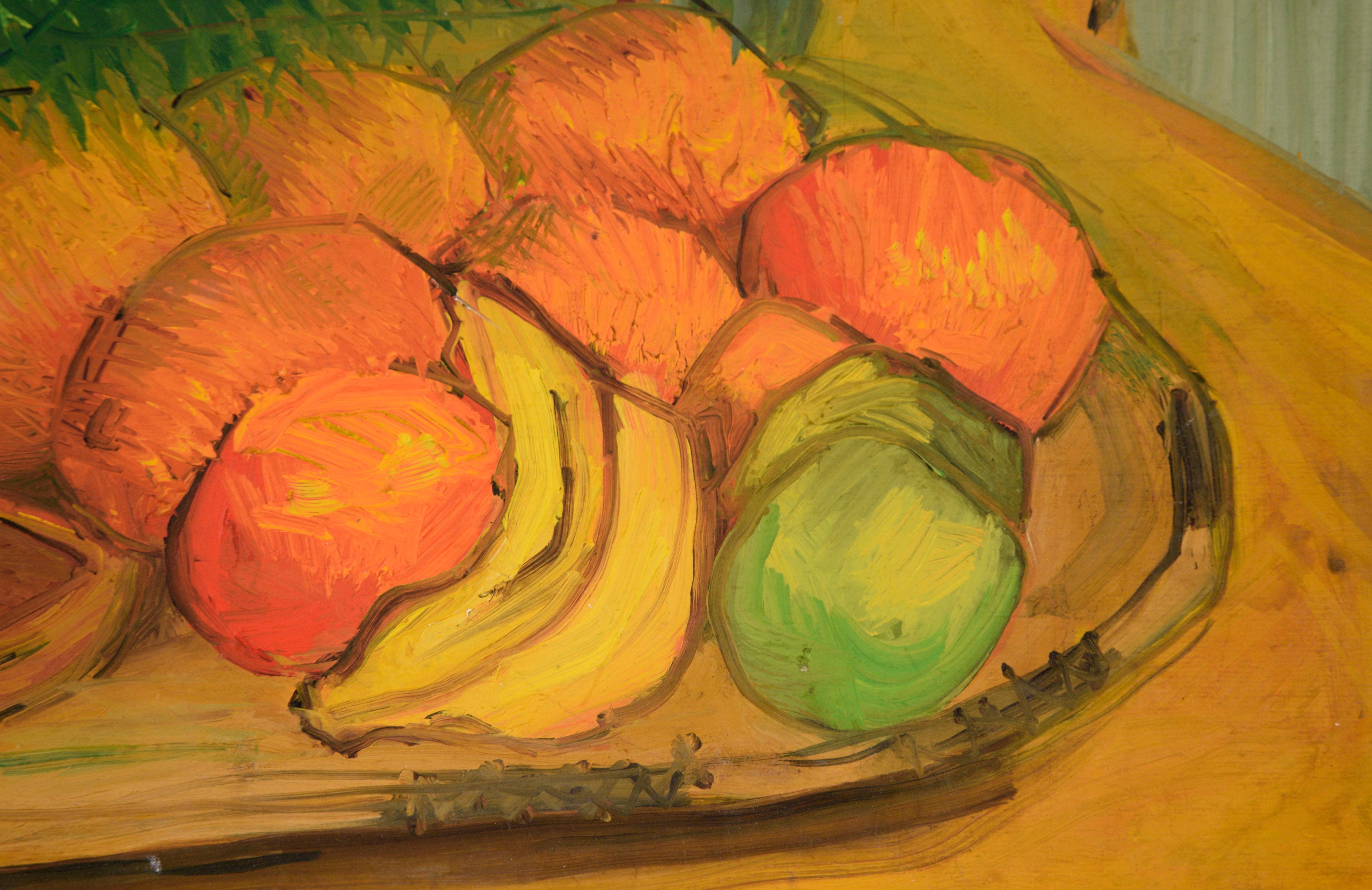 Impressionistisches Stillleben mit Obst und Löffel im Herbststil (Braun), Still-Life Painting, von Unknown