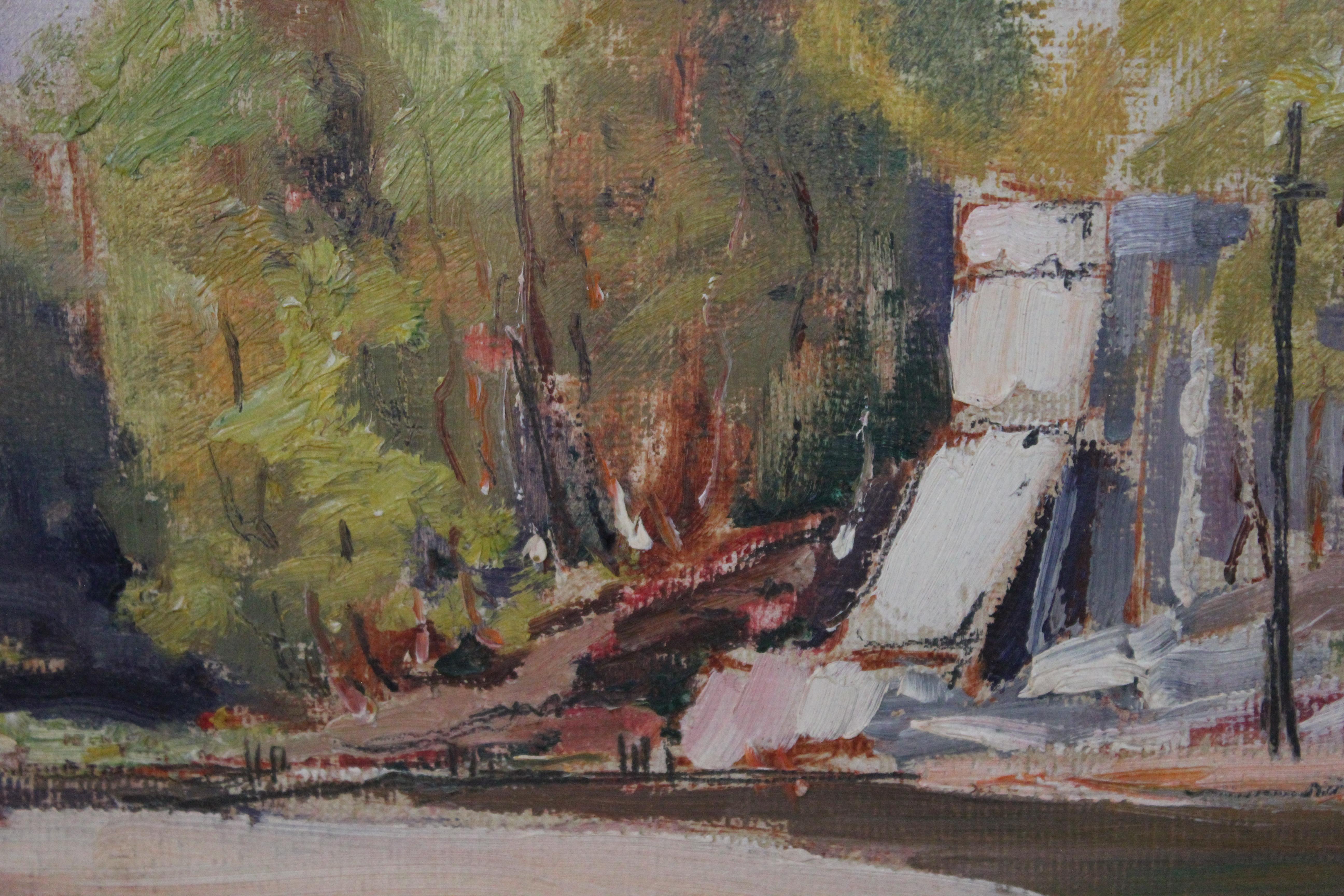 Impressionistische Sommerlandschaft im Fluss mit Booten (Impressionismus), Painting, von Unknown