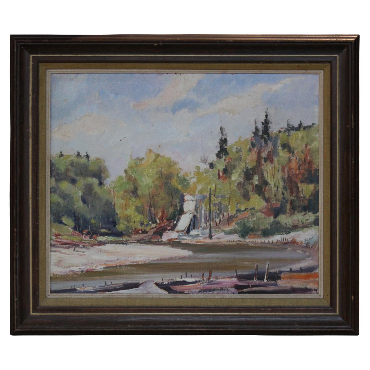Impressionist Summer River Landscape with Boats