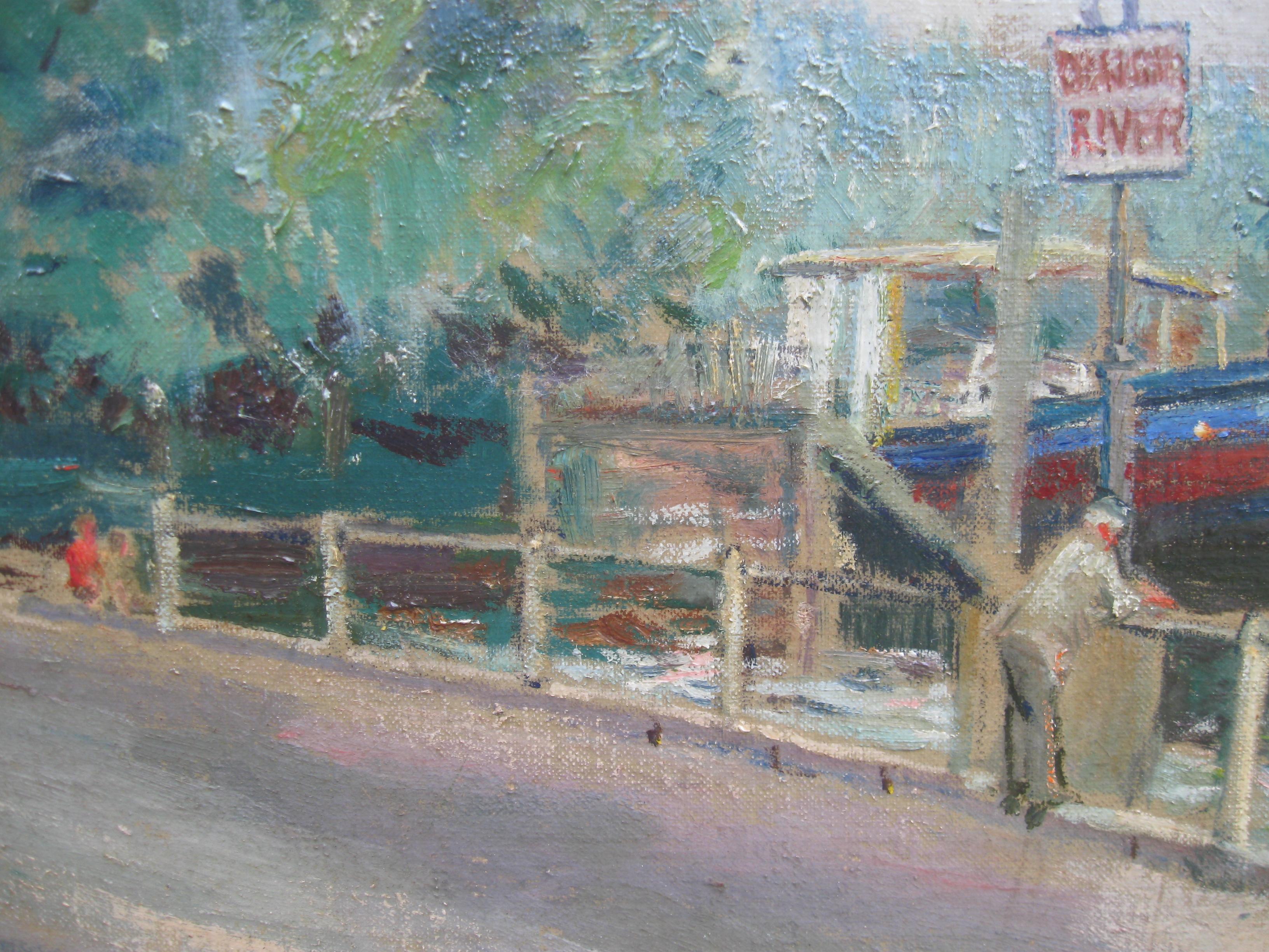 Impressionist: Sunny Day by The Thames, oil circa 1930's For Sale 2