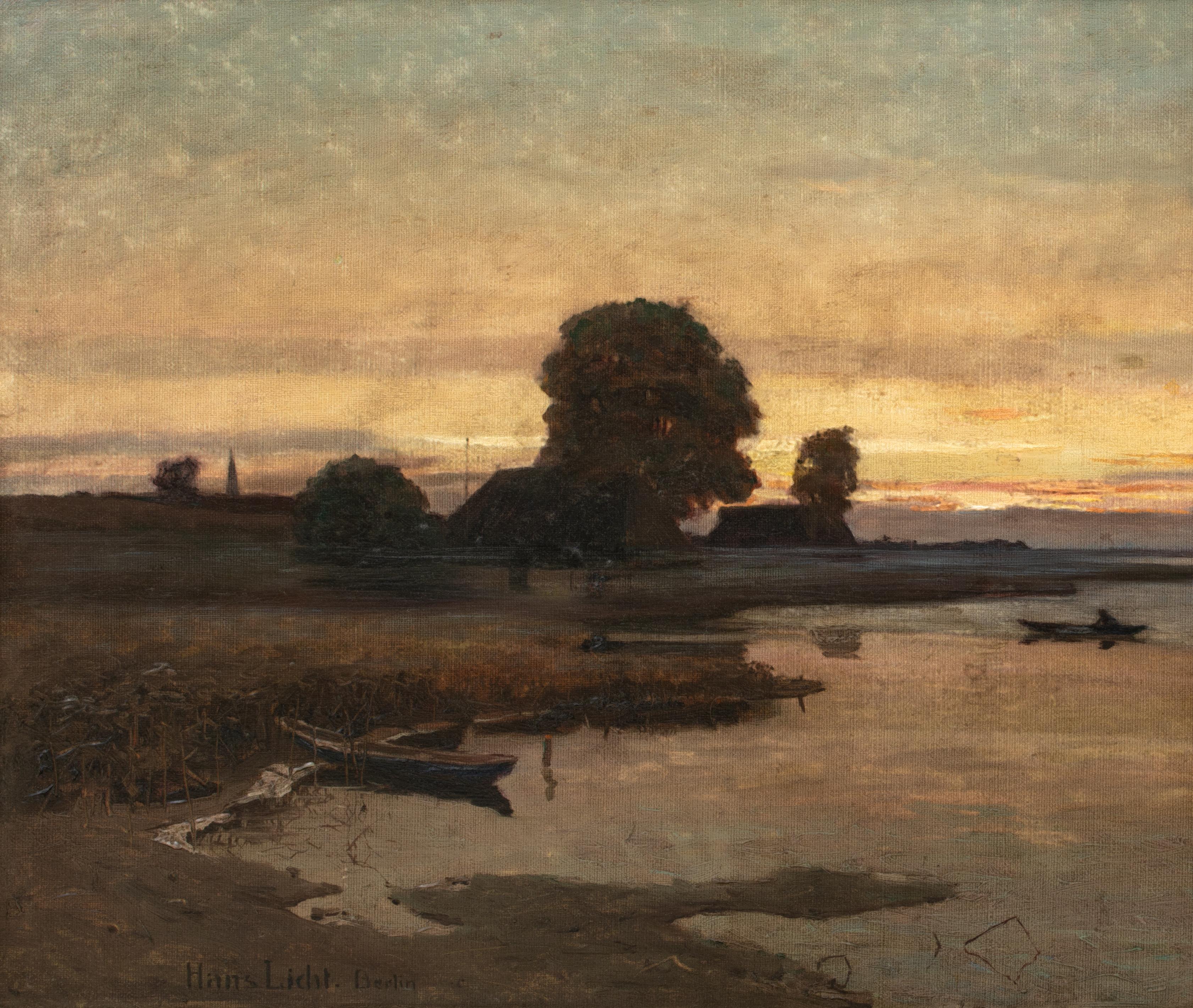 Paesaggio fluviale impressionista al tramonto, Berlino, XIX secolo  di Hans Licht 7
