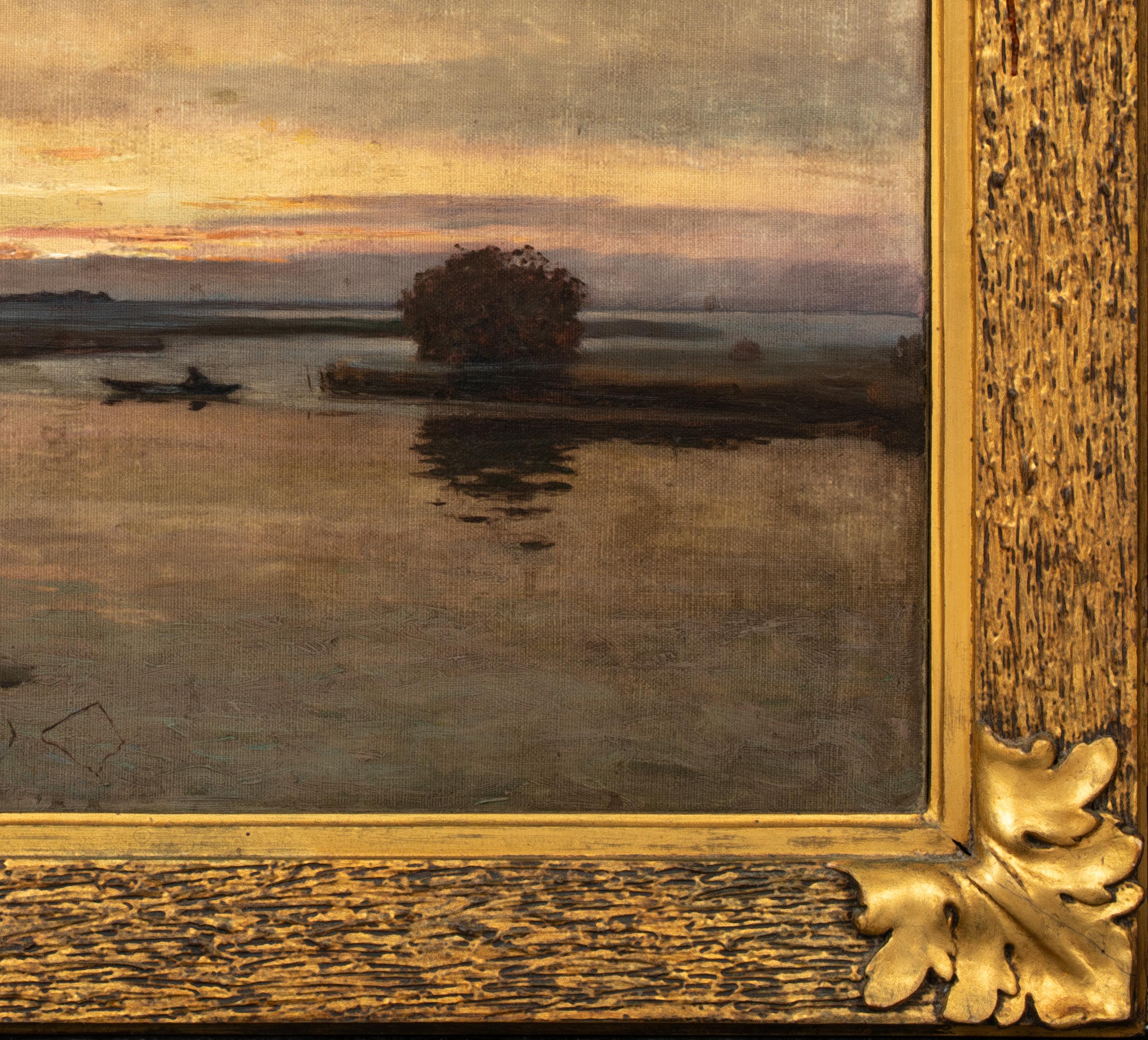Paesaggio fluviale impressionista al tramonto, Berlino, XIX secolo  di Hans Licht 1